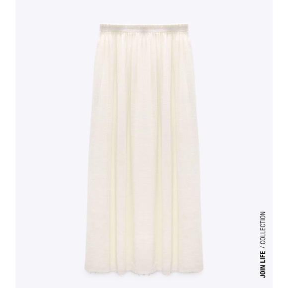 Zara skirt. airy white, frayed edge midi skirt, Large - Picture 5 of 9